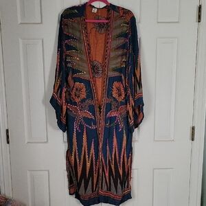 Raj Antropologie Long Open Front Cardigan Duster Jewel Tones One Size